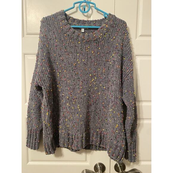 Seven 7 Seven7 Sweater Womens Chunky Knit Confetti Pullover Size Large Gray - Picture 1 of 15
